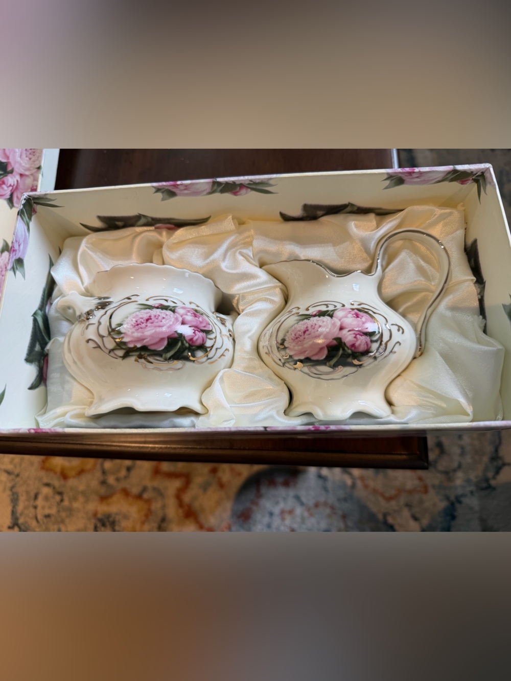 Ace Collection Pink Rose Decorative Sugar and Creamer Set